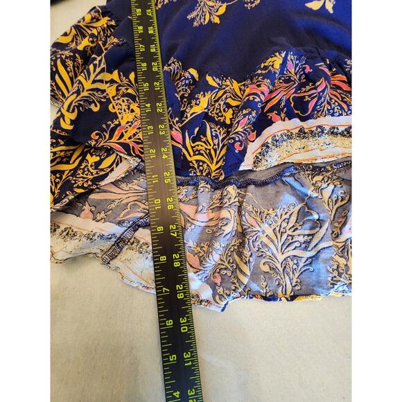 Free People Women's Top Size XS Boho Ruffle Blouse Blue - Picture 10 of 11